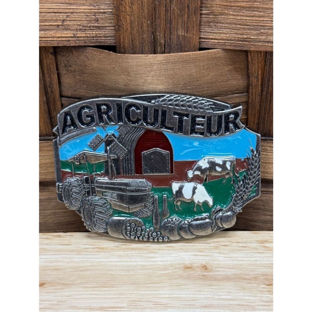 Agriculteur Enamel Farm Belt Buckle - Blue, Green, Red